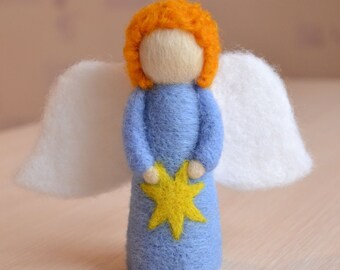 Felt angel doll Guardian angels Needle felted angel figurine Wool angel with a star Gift for him boy angel Waldorf handmade Angel doll charm