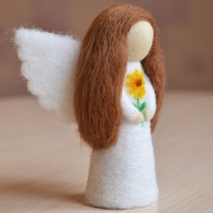 Felt angel doll Guardian angels Needle felted angel figurine Sunflower Wool toy Angel charm Angel with flower statuette toy soft sculpture image 2