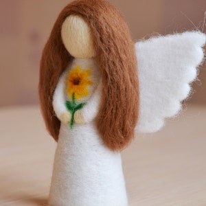 Felt angel doll Guardian angels Needle felted angel figurine Sunflower Wool toy Angel charm Angel with flower statuette toy soft sculpture image 4