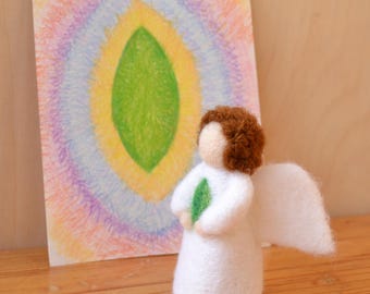 Wool Angel Doll with Leaf Hand Felted Angel Figurine