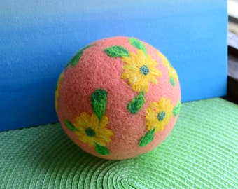 Felted Waldorf Wool Ball For Kids Unique Large Felt Ball Handmade Patterned Natural Art Object Eco Toy For Kids