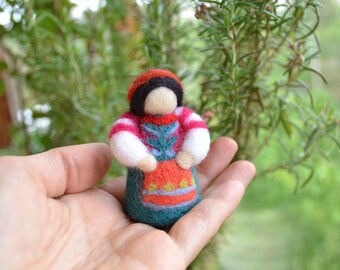 Wool Felt Girl Doll: Handmade Folk Costume Amulet