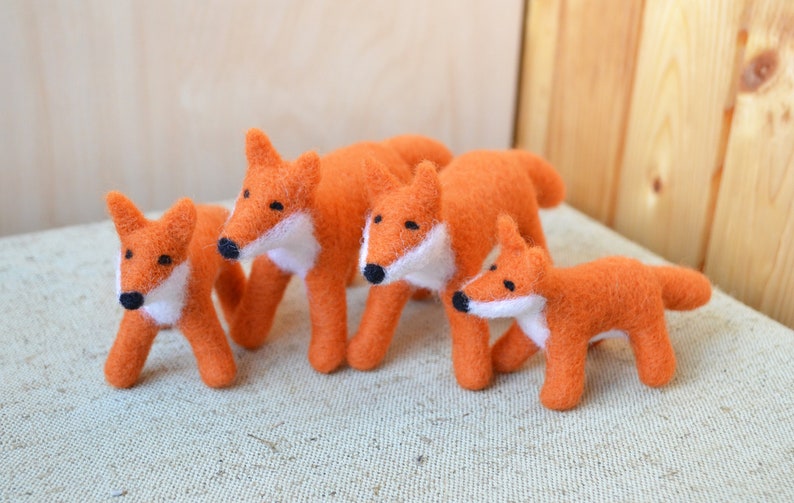 Fox family Soft needle fox toy Felted Waldorf animals image 1