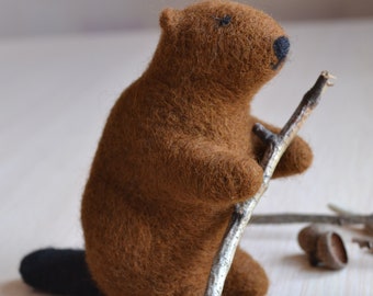 Needle Felted Beaver, Wool Animal Toy, Small Forest Creature