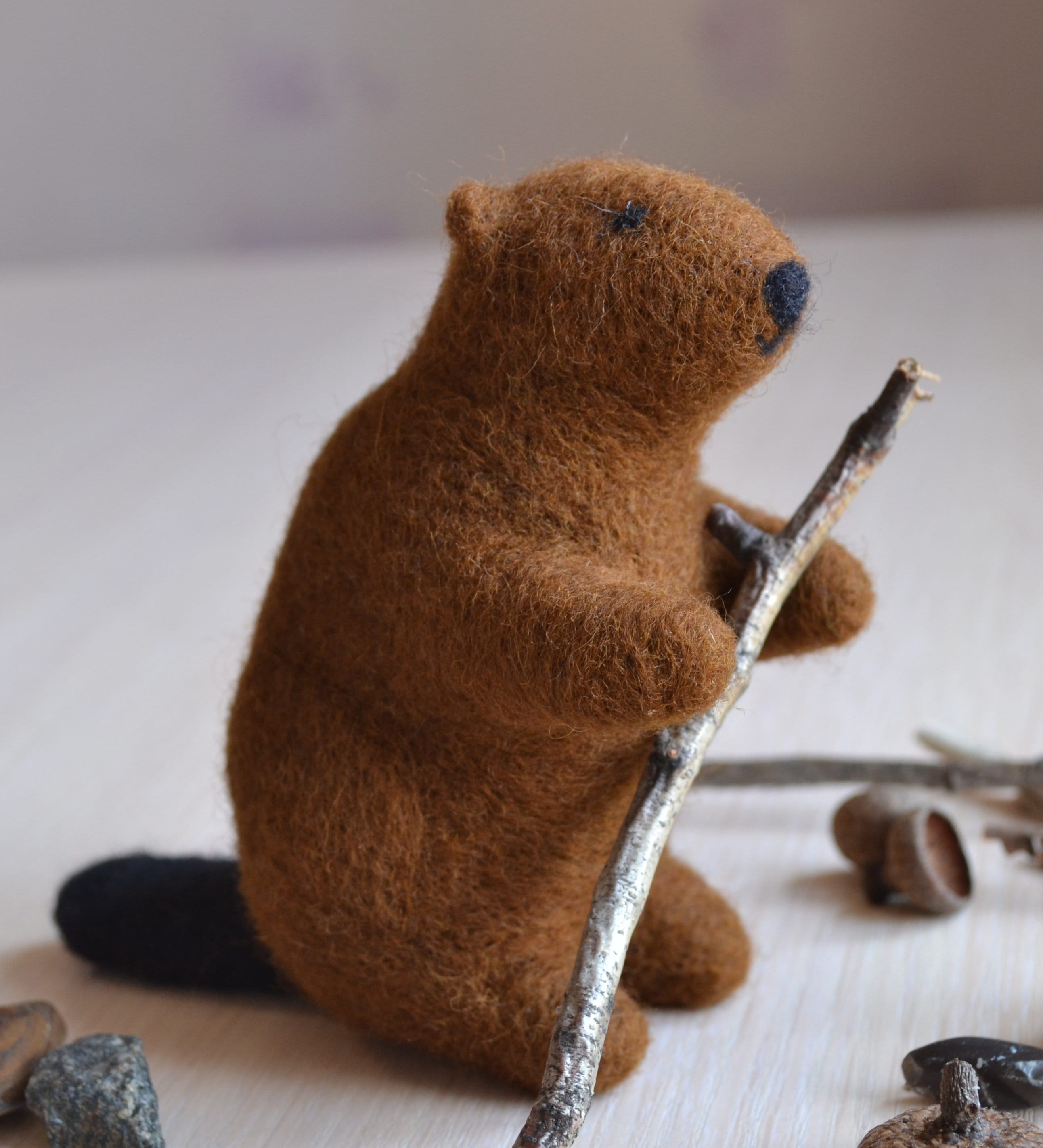 Needle Felted Beaver Wool Animals Felt 