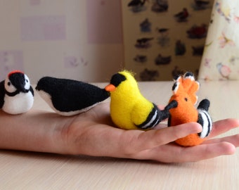 Felt bird Needle felted bird Hoopoe,  Woodpecker, American Goldfinch, Swallow  Wool bird