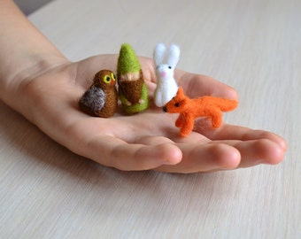 Miniature animals Miniature needle felted toy Bear Dog Horse Owl Cat Rabbit Fox Bird Hedgehog Squirrel Mouse Chicken Figurine