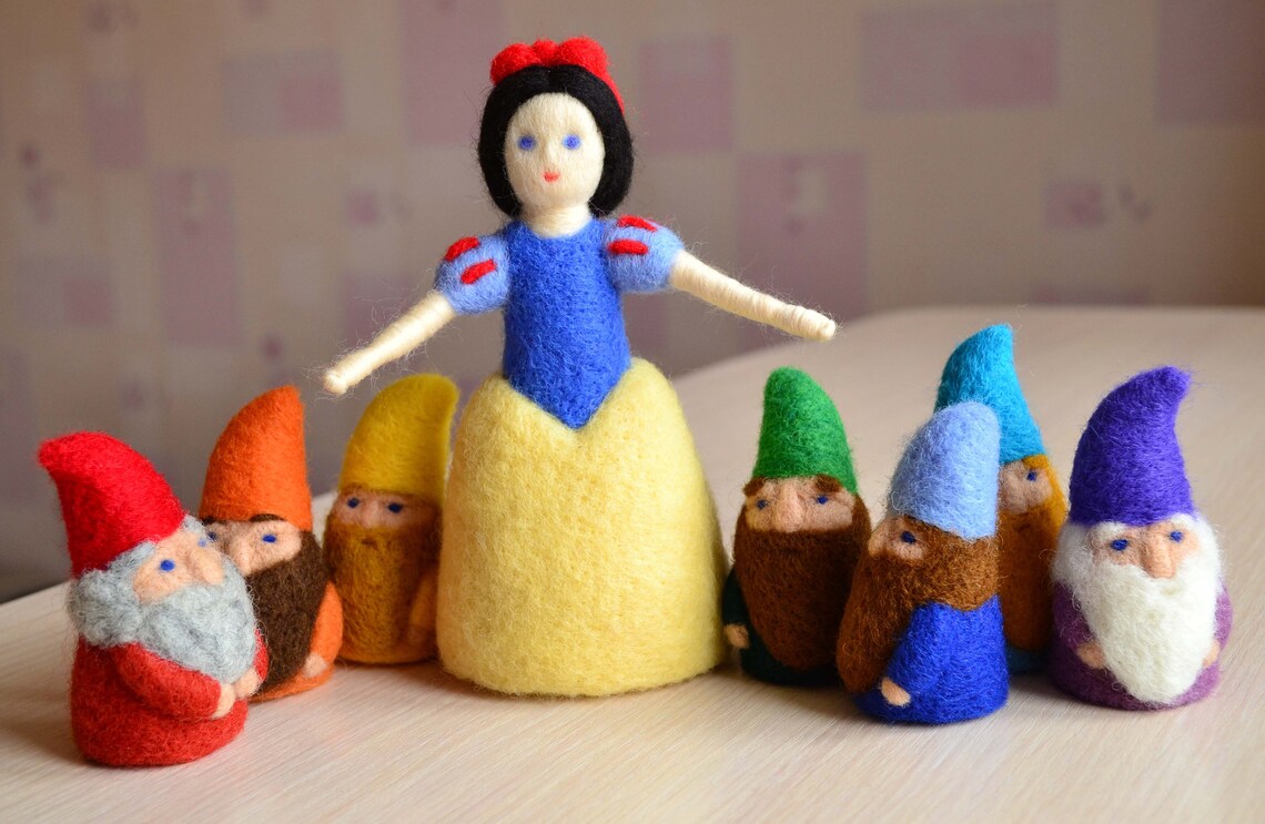 Snow White and the Seven Dwarfs toy Needle felted gnomes Fairy | Etsy