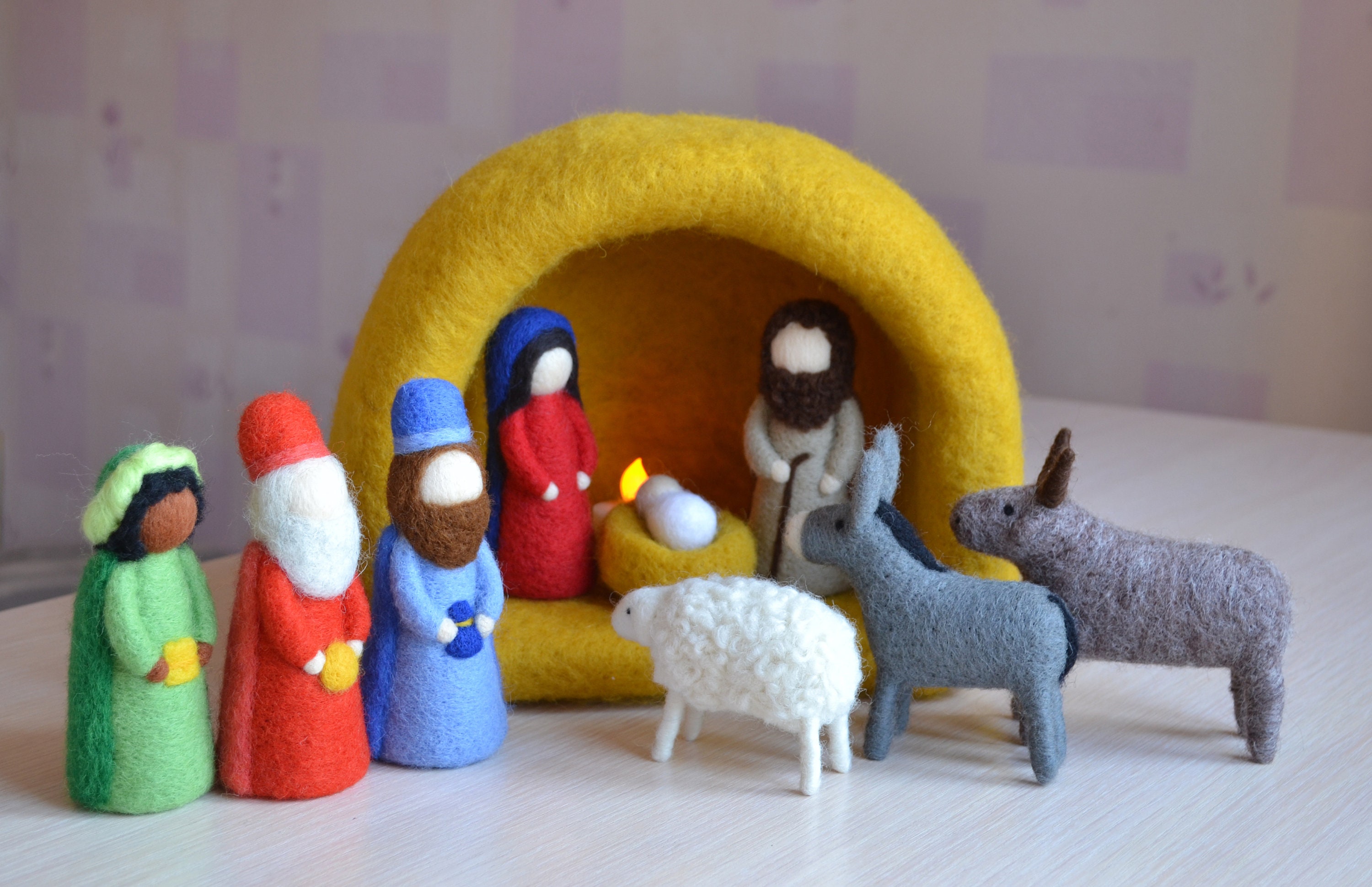 Needle felted nativity set Nativity scene Kids Nativity Set Etsy