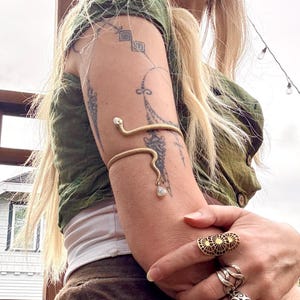 Moonstone Goddess Cuff, Serpent Cuff, Brass Snake Arm Band, Snake Arm Cuff, Sacred Jewelry, Boho Cuff Arm Band, Snake Arm Band, Armlet