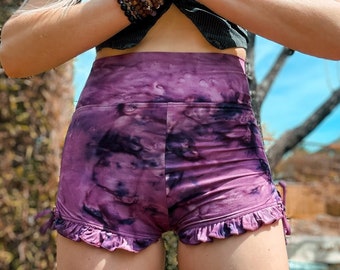 Yoga Shorts, Booty Shorts, Tie dye Shorts, Short shorts women, Festival Shorts, Hippie Shorts, Unique shorts, High Waisted Shorts,Purple