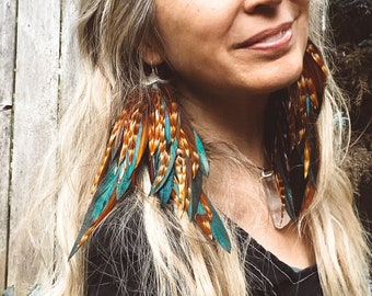 Brown Feather Earring, Boho Feather Earrings, Long Feather Earrings, Natural Feather Earrings, Feather Drop Earrings, Boho Chic Earrings