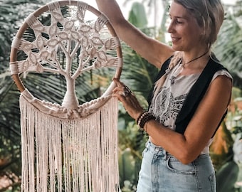 YESMONA Atrapasueños de árbol de la vida, macramé para colgar en la pared,  atrapasueños grande con 6 borlas tejidas bohemias para el hogar