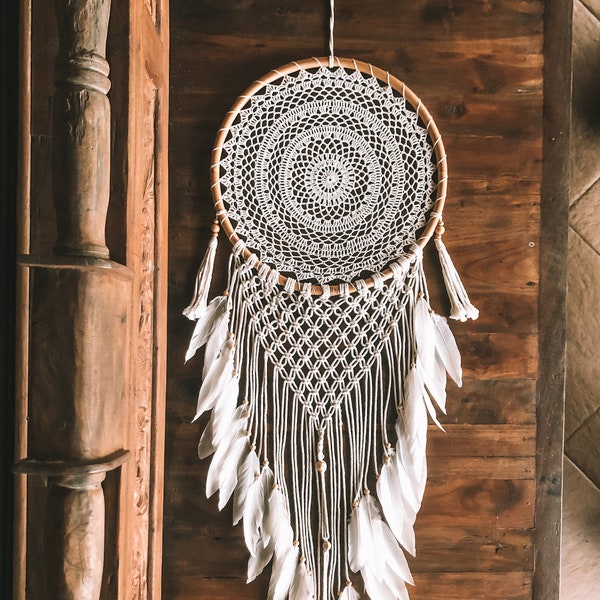 Large White Boho Dream catcher, Handmade Wall Hangings, Bohemian Bedroom, Nursery Wall Decor, Teen Girls Bedroom Decor, Dreamcatcher Decor