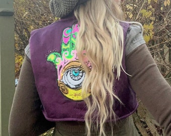 Womens Crop Vest, Purple Vest, Boho Womens Vest, Handmade Vest, Festival Piece, Custom Vest, Upcycled Vest, Sustainable Clothing, Vest