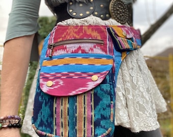 Multicolour Ikat Utility Belt Bag Handmade Festival Fanny Pack Crossbody Waist Bag Boho Hippie Unisex Bohemian Accessories Bum Bag