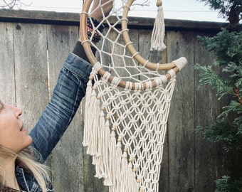 Boho Macrame Moon Dreamcatcher Handmade Wall Hanging