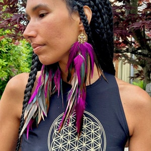 Boucles d&#39;oreilles plumes vertes, Boucles d&#39;oreilles plumes roses, Boucles d&#39;oreilles plumes bohèmes, Boucles d&#39;oreilles longues plumes, Boucles d&#39;oreilles plumes naturelles, Boucles d&#39;oreilles plumes