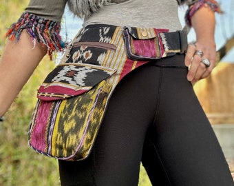 Multicolour Ikat Utility Belt Bag Handmade Festival Fanny Pack Crossbody Waist Bag Boho Hippie Unisex Bohemian Accessories Bum Bag
