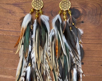 Brown Feather Earring, Boho Feather Earrings, Long Feather Earrings, Natural Feather Earrings, Feather Drop Earrings, Boho Chic Earrings