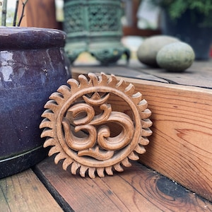 Hand Carved wood, Om (ॐ ) wood carving, Wood wall art, Wooden yoga Om symbol, Boho decor, House warming gift, Asian wood art, Om mantra yoga