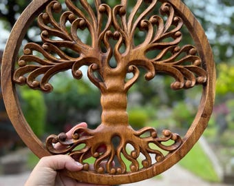 Hand Carved Wood Tree of Life Wall Decor  Boho Wall Art