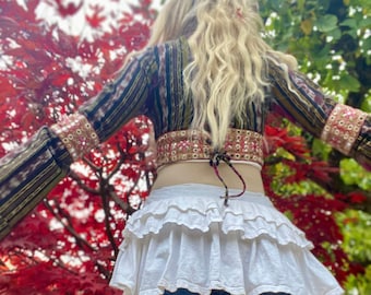 Ikat Cropped Jacket Handmade Bohemian Flare Sleeve Top