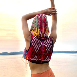 Womens Rainbow Vest, Boho vest, Festival vest, Hooded vest, Short Vest, Sexy vest top, Festival Clothing Women, Hippie vest,Unique vest