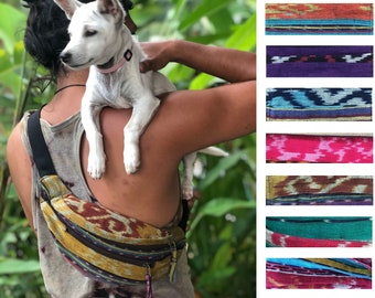 Handmade Ikat Fanny Pack Unisex Cotton Waist Bag Festival Belt Adjustable over the shoulder bag