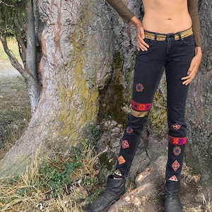 Embellished jeans for women, Black Skinny Jeans, Custom denim jeans, Embellished denim, Hippie denim, Boho denim jeans, One of a kind jeans