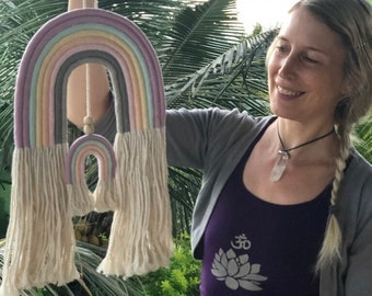 Large Double Macrame Rainbow Wall Hanging Boho Nursery Decor