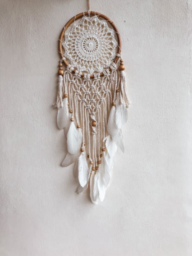 White Boho Dream Catcher Handmade Wall Hangings Bohemian Etsy