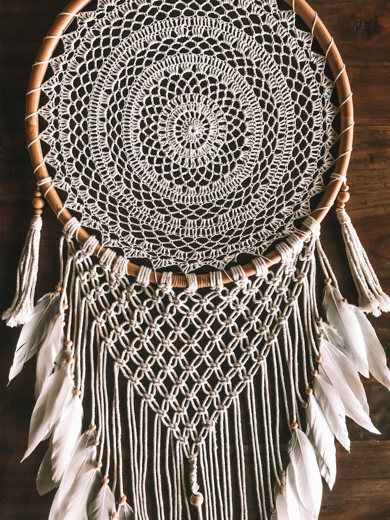 Large White Boho Dream catcher, Handmade Wall Hangings, Bohemian Bedroom, Nursery Wall Decor, Teen Girls Bedroom Decor, Dreamcatcher Decor image 2