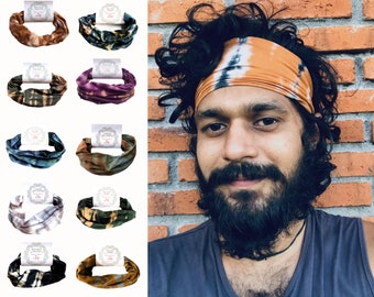 Wide Cotton Yoga Headband HandBatiked Hippie Tube Scarf