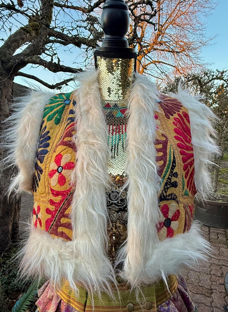 Unique artisan vest, hand-dyed fabrics with handcrafted embroidered details