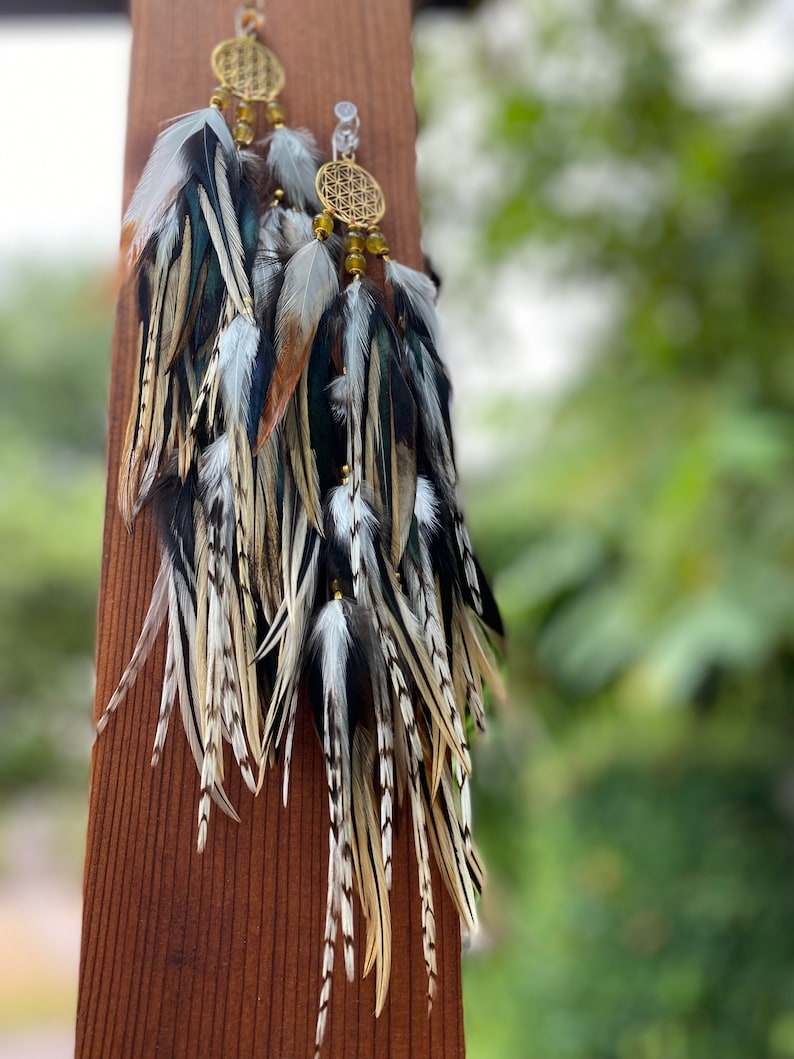 Brown Feather Earring, Boho Feather Earrings, Long Feather Earrings, Natural Feather Earrings, Feather Drop Earrings, Boho Chic Earrings image 6
