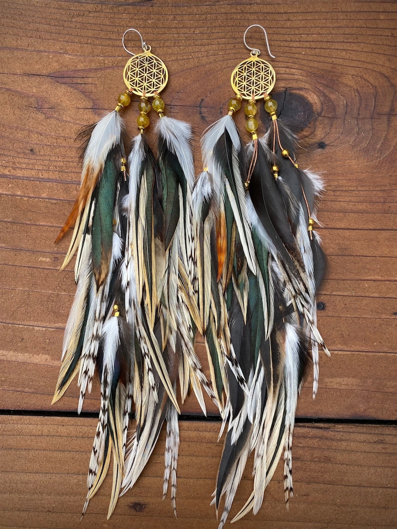 Brown Feather Earring, Boho Feather Earrings, Long Feather Earrings, Natural Feather Earrings, Feather Drop Earrings, Boho Chic Earrings image 1