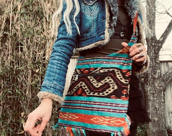 Turquoise Hippie Bag Boho Bag Ikat Purse Sling Bag Tote Bag Ethnic Bag, Unisex Bag, Unique Bag, Shoulder or Cross Body Bag,Bohemian Bag