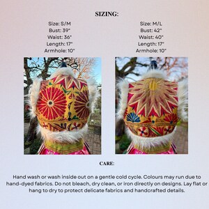Weiße Kunstpelz-Weste mit gelben und farbigen antiken Textilien Handgefertigt Boho-Weste One of a Kind Festival Hippie Wear Bild 15