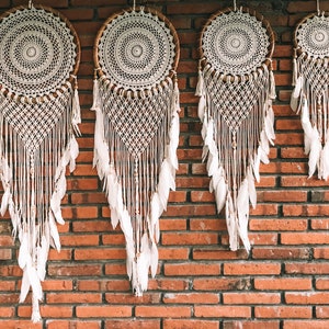 Large White Boho Dream catcher, Handmade Wall Hangings, Bohemian Bedroom, Nursery Wall Decor, Teen Girls Bedroom Decor, Dreamcatcher Decor image 8