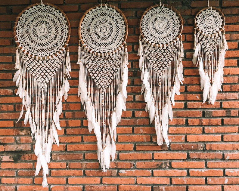 Large White Boho Dream catcher, Handmade Wall Hangings, Bohemian Bedroom, Nursery Wall Decor, Teen Girls Bedroom Decor, Dreamcatcher Decor image 8