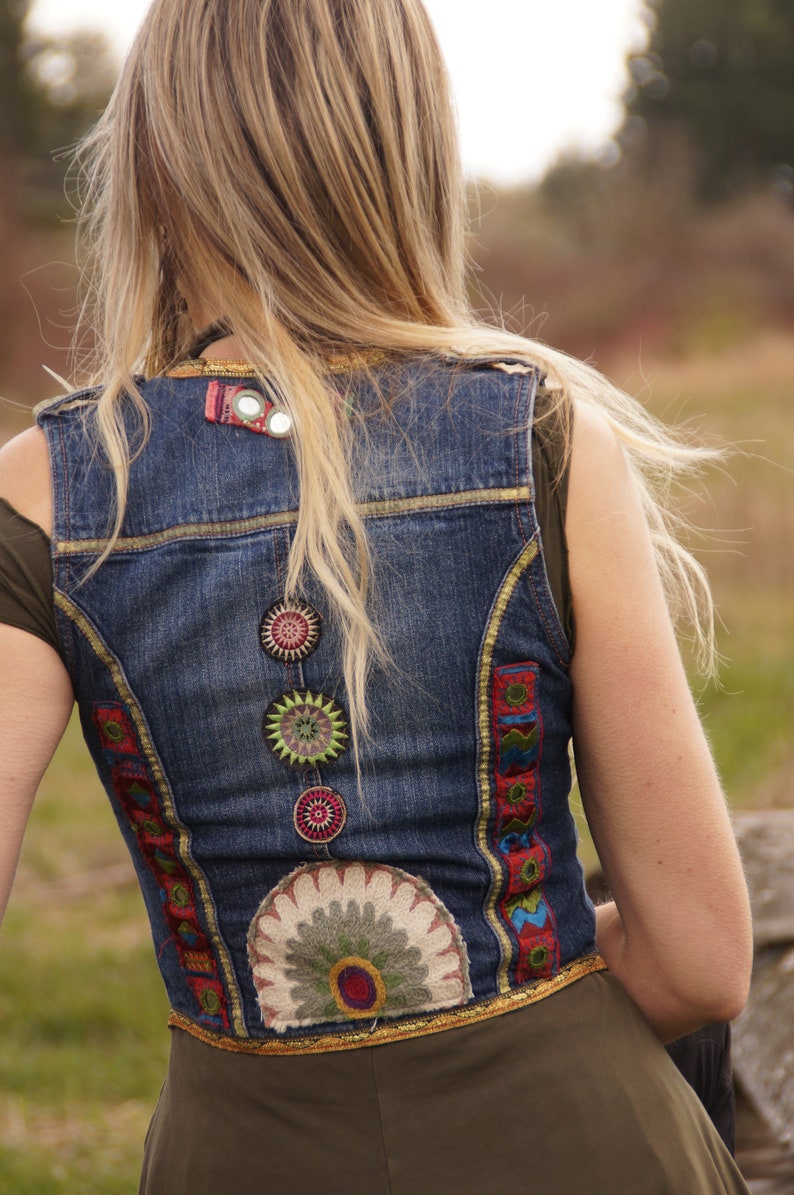 Embellished denim vest Hippie denim Hand painted denim Jean | Etsy