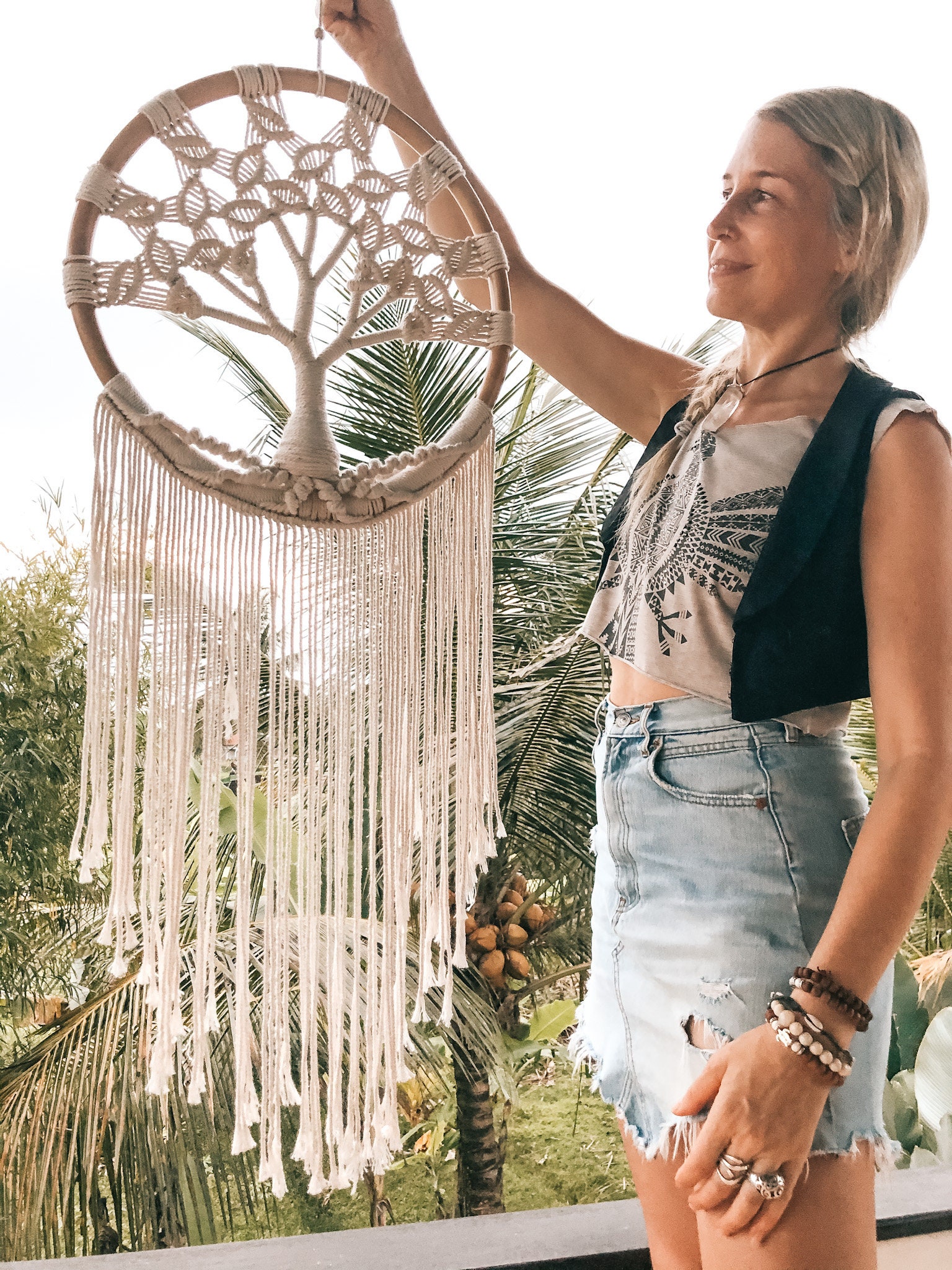 Traumfänger Baum Des Lebens - Handgefertigt Mit Kristall & Achat, Wanddekoration 30x25cm