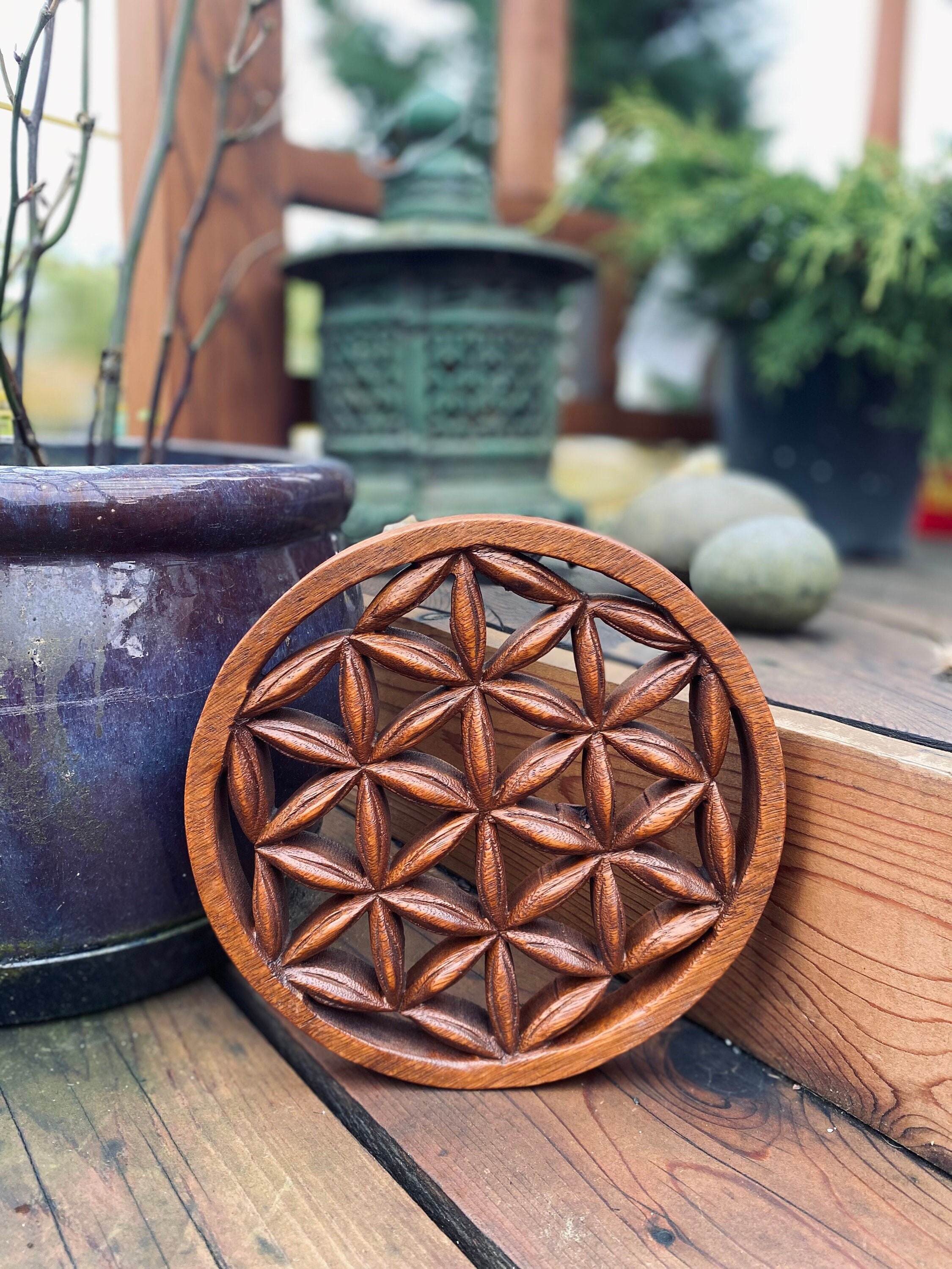 Hand Carved Wood Flower of Life Wall Art: Boho Home Decor - Etsy