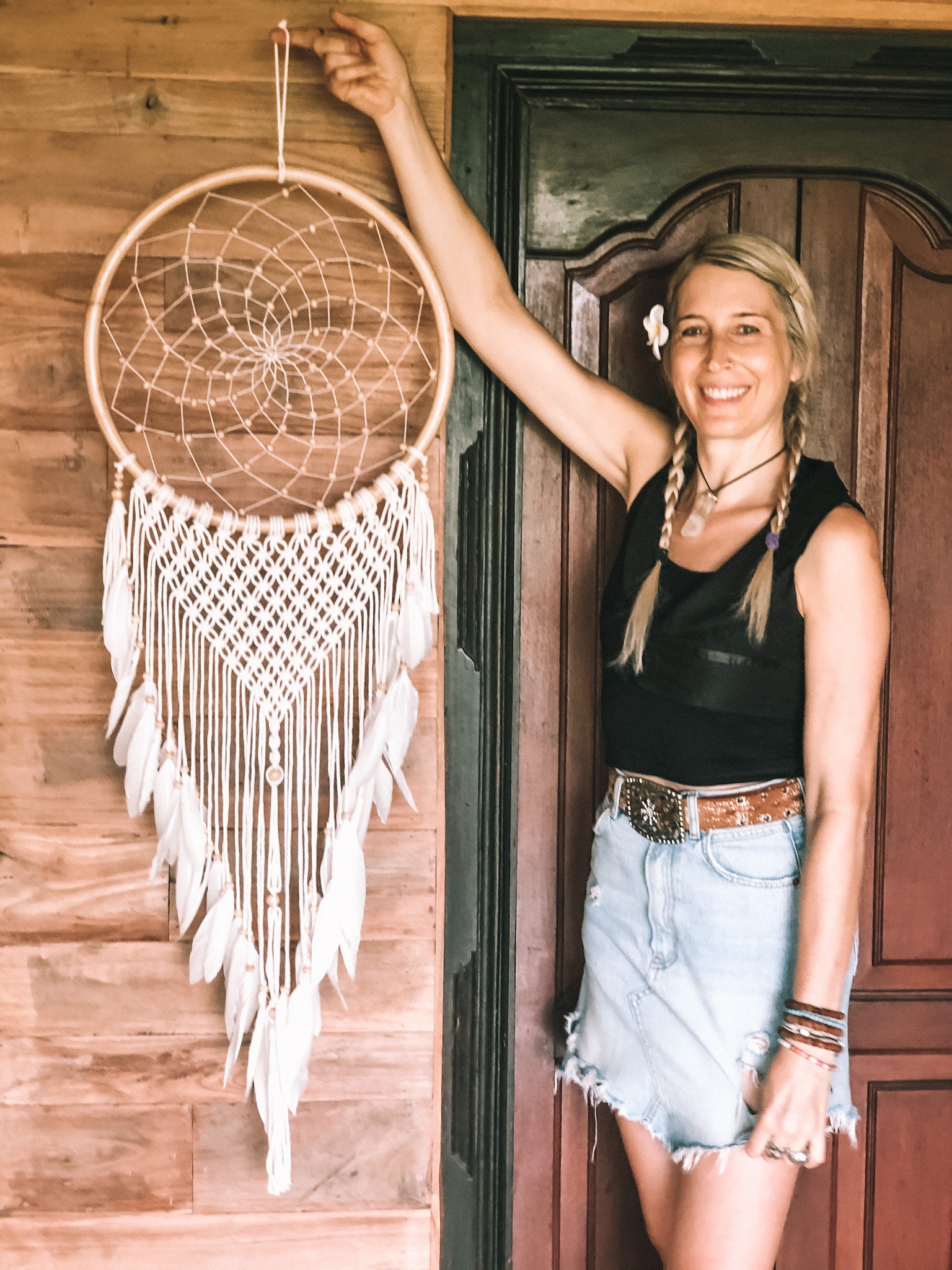 Large White Boho Beaded Dream Catcher Handmade Wall Hangings Bohemian ...