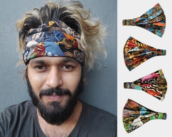 Hippie Headband / Wide yoga headband / Pick a Colour / Batik Headband / Womens Headband /Boho Cotton Bandana / Mens Headband/Hiking Headband