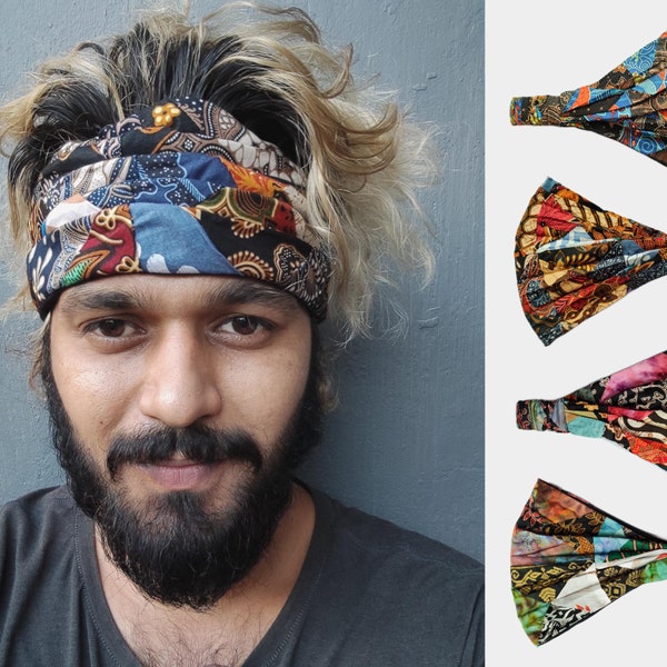 Hippie Headband / Wide yoga headband / Pick a Colour / Batik Headband / Womens Headband /Boho Cotton Bandana / Mens Headband/Hiking Headband