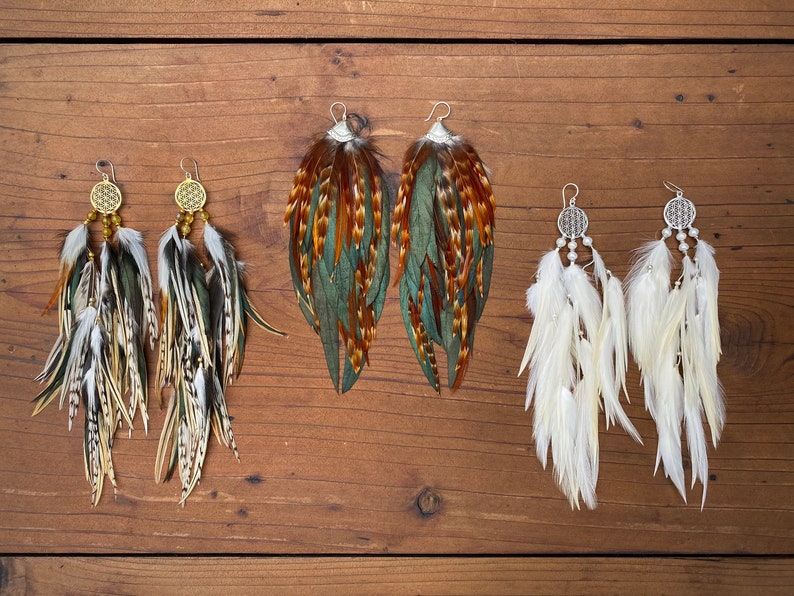 Brown Feather Earring, Boho Feather Earrings, Long Feather Earrings, Natural Feather Earrings, Feather Drop Earrings, Boho Chic Earrings image 9