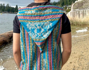 Men's Blue Vest, Men's Hooded Vest, Boho vest, Festival vest, Mens Waistcoat, Mens Festival vest, Festival Clothing Men, Hippie vest,