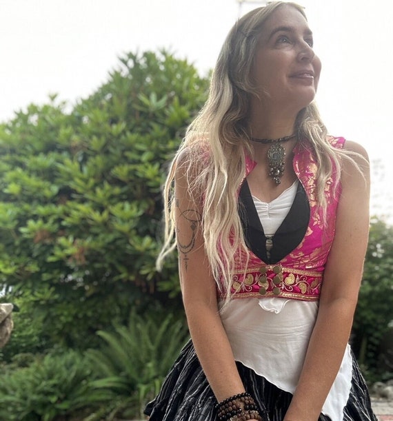 Womens Pink Vest Boho Vest Festival Vest Short Vest Sexy Vest Top Women Festival Vest Festival Clothing Women Hippie Vest unique Vest Etsy